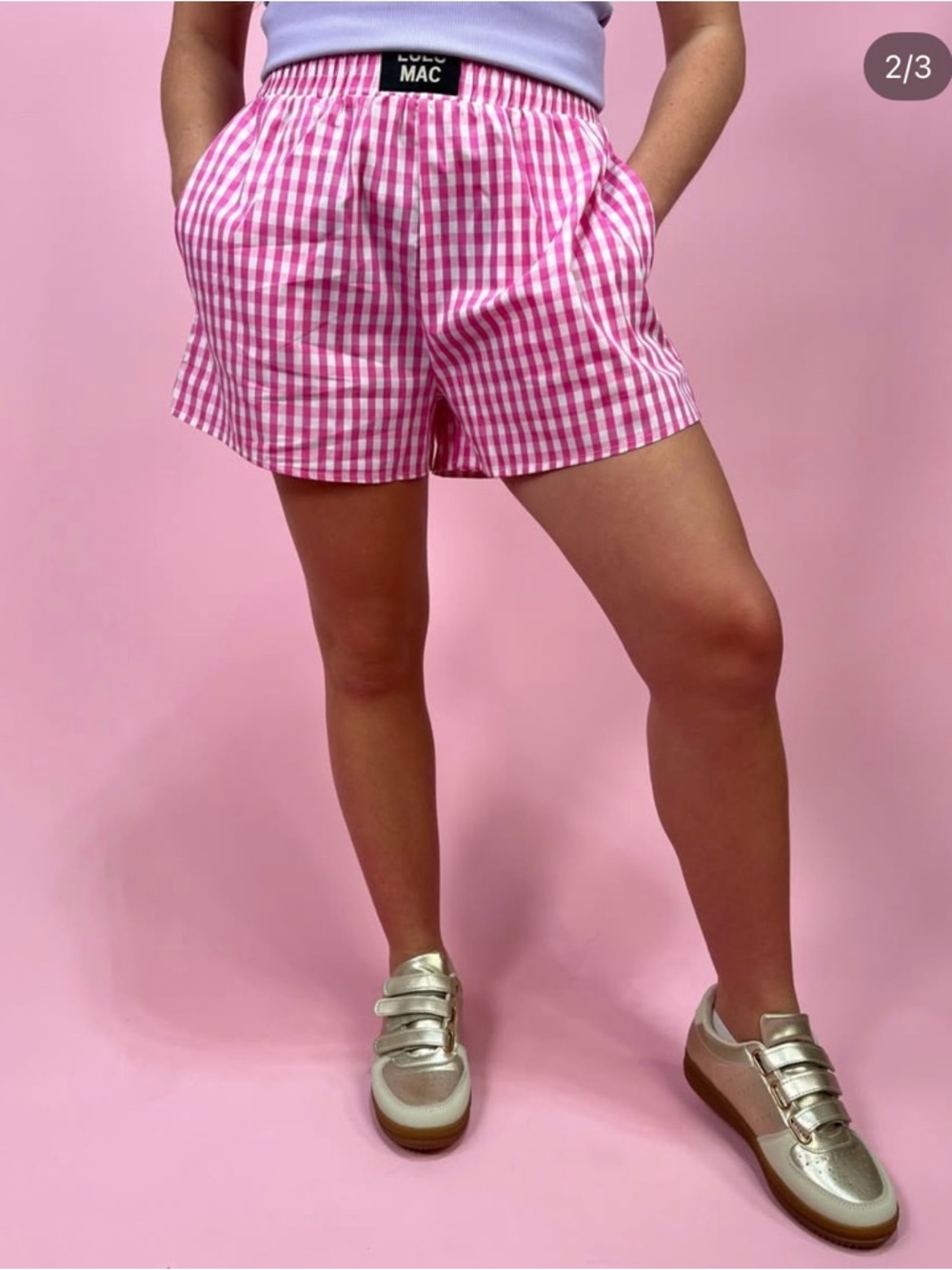 LULU MAC Pink Gingham Elastic-Waist Shorts